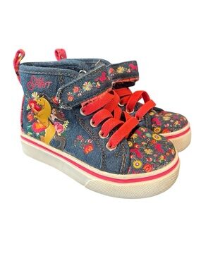 Spirit Horse Denim High-Top Kids Sneakers with Floral Design - Pink